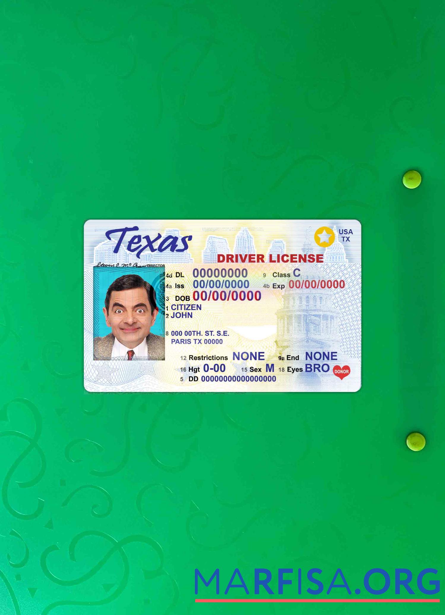 Printable USA Texas DL photolook real example